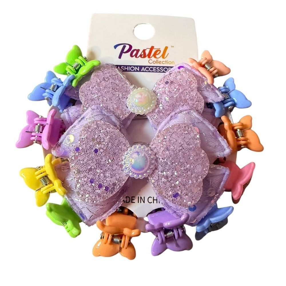 Pastel Collection Glitter Bow Hair Clips